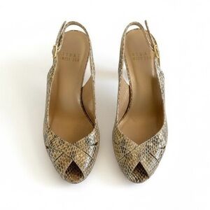 Stuart Weitzman Snakeskin Peep Toe Slingback Heels Tan Women’s Size 6